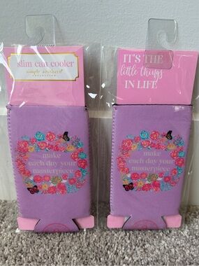Simply Southern Lilac Purple Floral Slim Can Cooler - Set of 2